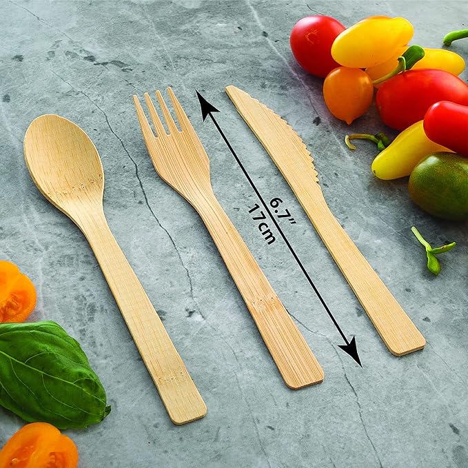 2ZEBRAZ Bamboo Cutlery Set – 300 Disposable Spoons | Reusable Smooth Flatware, Heavy-Duty Natural Utensils for Parties, Catering and Everyday Use