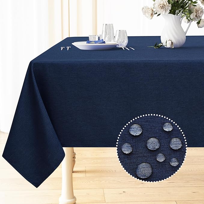 Smiry Square Table Cloth Linen Textured, Waterproof Spillproof Anti-Wrinkle Burlap Tablecloth, Washable Decorative Fabric Table Cover for Dining, Party, Banquet, 54 x 54 Inch, Navy
