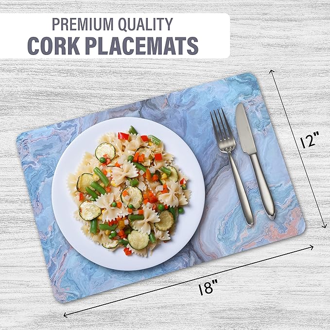 Dainty Home Navy Marble Rectangle Cork Placemats - Heat Resistant Placemats, Non-Slip, Easy Clean Placemats for Elegant Dining - 12"x18" Set of 2 - Perfect for Stylish, Modern Homes