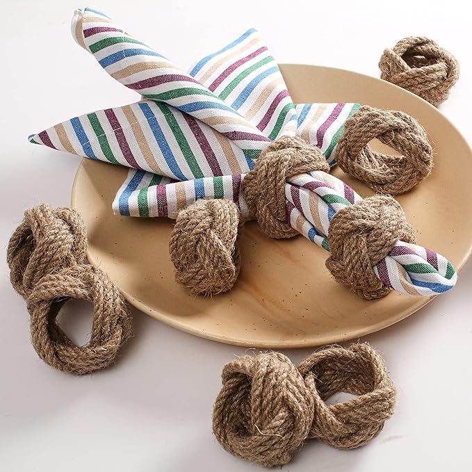 Lightnpro Jute Napkin Rings Set of 12, Classic Hand Woven Napkin Holders, Decorative Serviette Ring, Christmas Party Decoration, Everyday, Family Gatherings - Set Your Table with Style - Natural