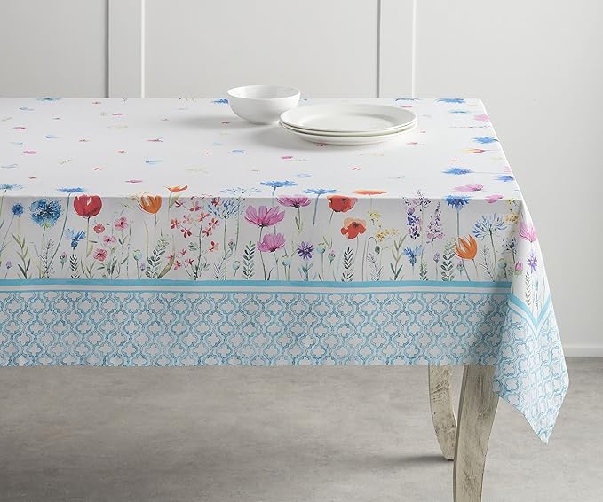 Maison d' Hermine Table Cloth Rectangle Table 100% Cotton 60 x 90 Inches Tablecloth Reusable Decorative for Dining Room Farmhouse Home Valentines Day Decorations Spring Summer - Flower in The Field