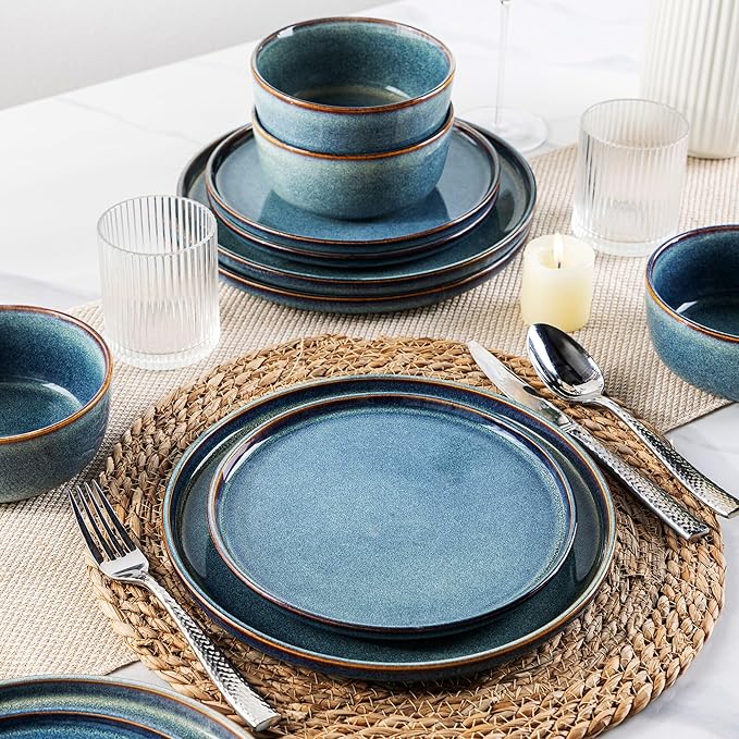 AmorArc Dinner Plates Set of 6, 10.5 Inch Reactive Glaze Ceramic Plates Set, Microwave, Dishwasher Safe, Scratch Resistant, Modern Large Dinnerware Dishes Set Kitchen Stoneware Plates