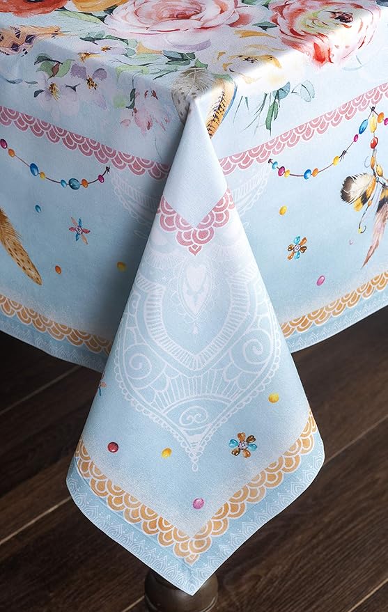 Maison d' Hermine Table Cloth Rectangle Table 100% Cotton 60 x 120 Inches Tablecloth Reusable Decorative for Dining Room Farmhouse Home Valentines Day Decorations Spring Summer - Ibiza - Blue