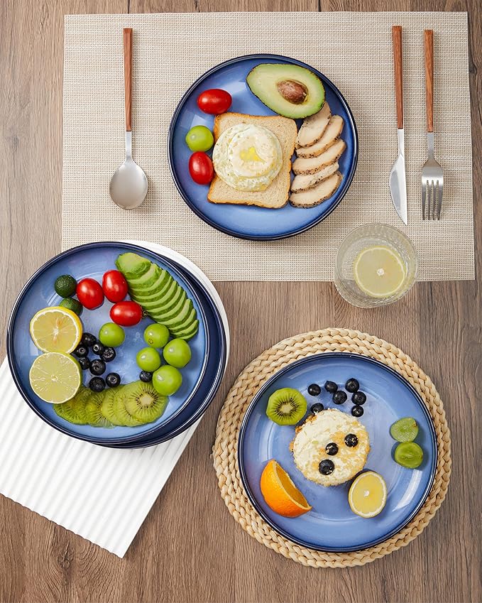 Ceramic Plates Set of 6, 8.0 Inch Reactive Glaze Dessert Plates, Modern Dinnerware Dishes Set for Kitchen, Microwave & Dishwasher Safe, Scratch Resistant-Light Blue