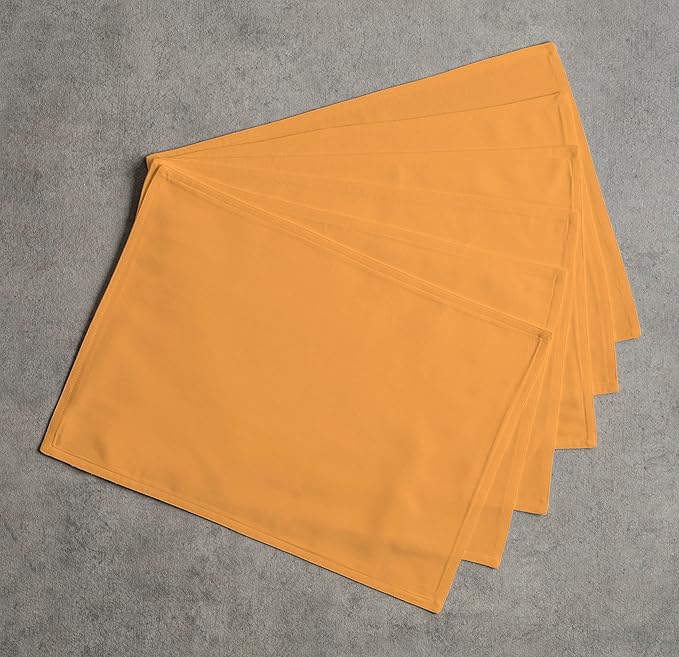 Calicot Placemats Set of 6 100% Cotton Washable Cloth Place Mats, Reusable Table Mats for Spring/Summer & Thanksgiving Christmas Decorations Kitchen Dining Party Wedding (Apricot Yellow, 13" x 19")