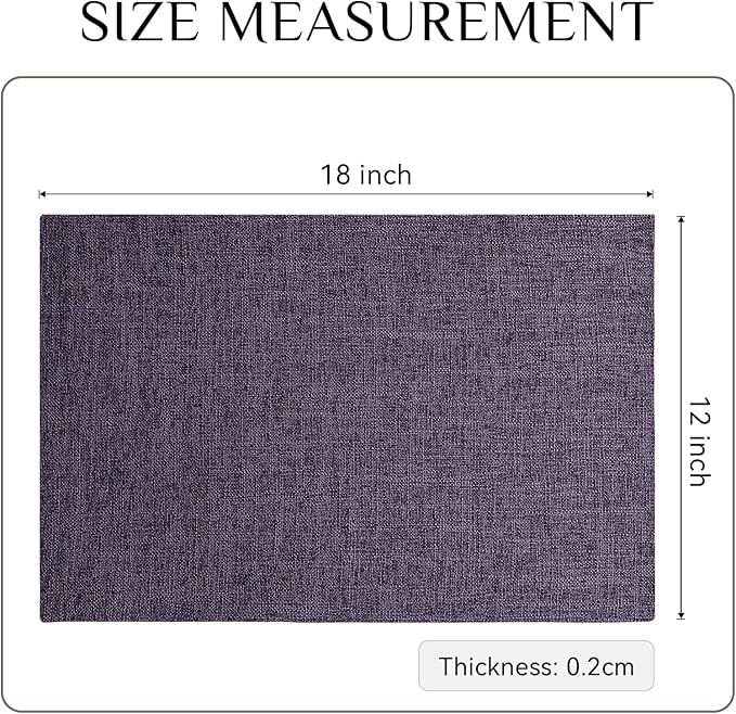 Softalker Faux Linen Placemats Set of 12-12 x 18 Inch, Heat Resistant Double Layered Durable Burlap Farmhouse Place Mats, Non-Slip Washable Rustic Table Mats for Dining, Kitchen, Party（Purple