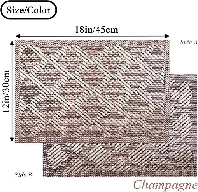 Elegant Placemats Vinyl Woven Heat-Resistant Placemats Set of 4 Washable Easy to Clean Table Mats for Dining Room and Decorate (Champagne)
