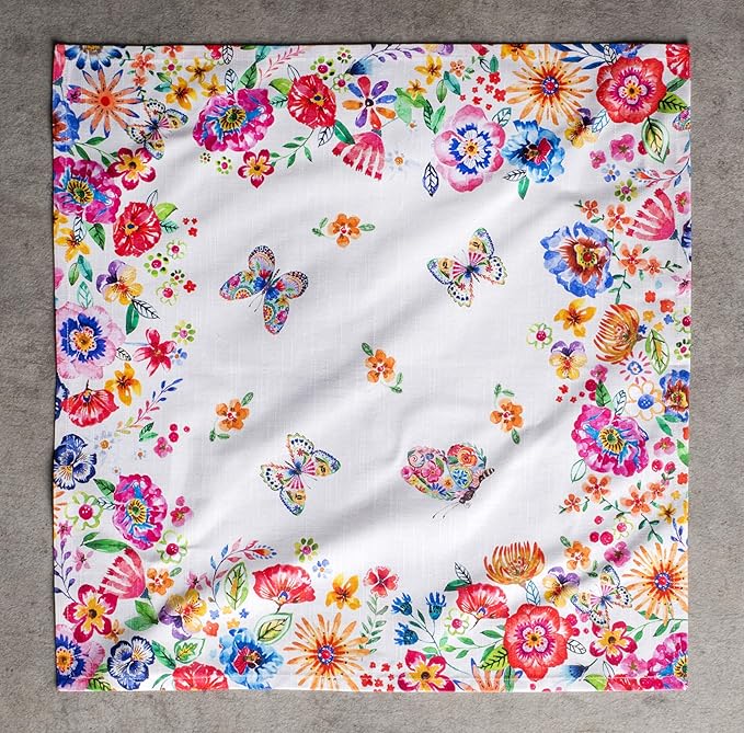 Maison d' Hermine Cloth Napkins Set of 4 100% Cotton Everyday Reusable Square Napkins Cloth Washable Dinner Wedding Valentines Day Decorations Spring/Summer (Happy Florals - High Summer, 20" x 20")