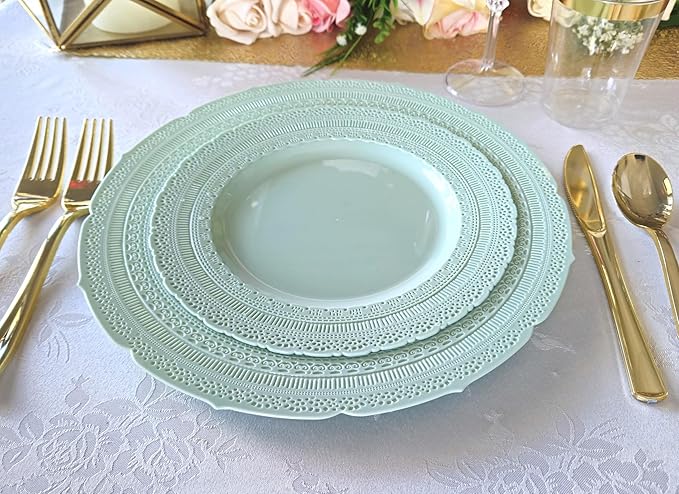 " OCCASIONS " 80 Plates Pack,(40 Guests) Extra Heavyweight Vintage Wedding Disposable/Reusable Plastic Plates 40 x 11'' Dinner + 40 x 8.25'' Salad/Dessert Plate (Chateau in Mint)