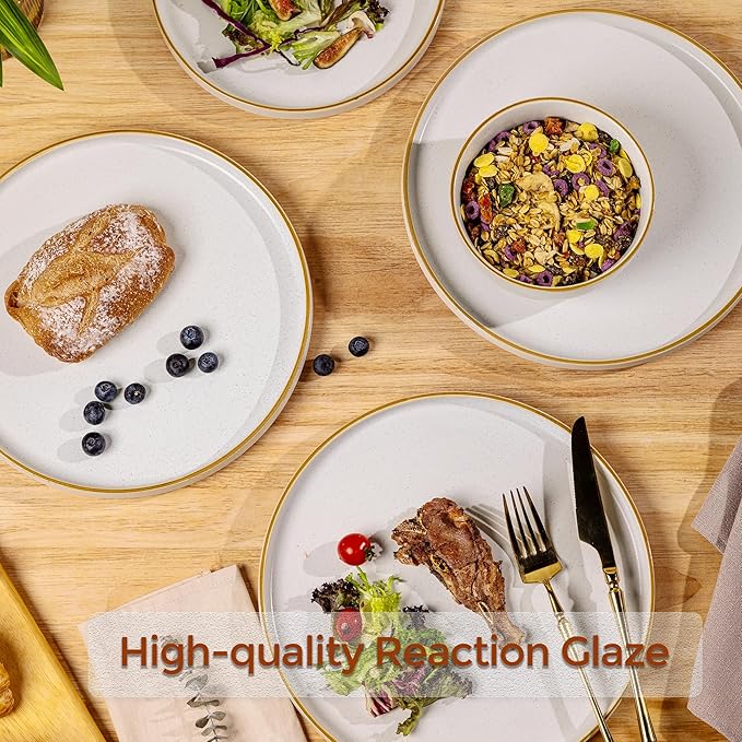 AmorArc Stoneware Dinnerware Sets for 8,Reactive Ceramic Plates and Bowls Set,Highly Chip and Crack Resistant | Dishwasher & Microwave Safe | Round Dishes Set Service for 8 (24pc)