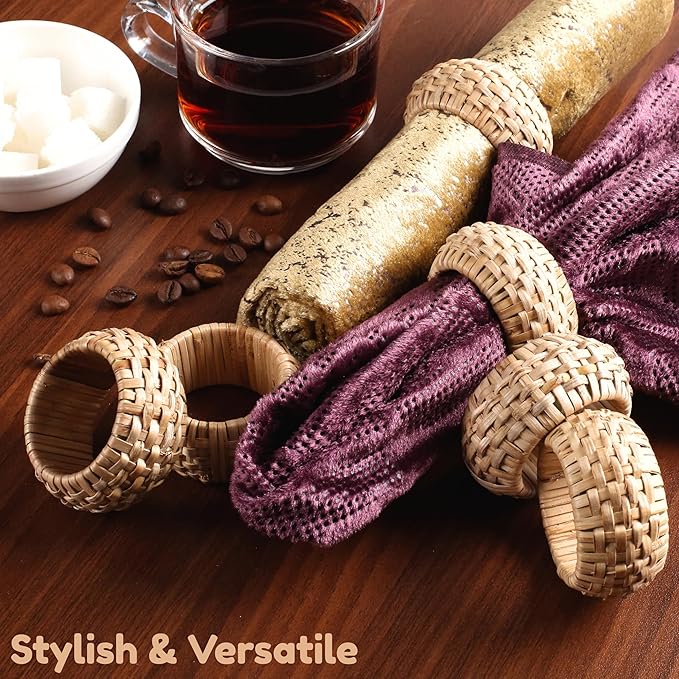 ALPHA Living HOME Napkin Rings Set of 12 - Handmade Decorative Serviette Rings for Dining Table, Weddings, Parties, Events, Holiday Gatherings, and Everyday Use Boho Rustic Farmhouse Décor (Brown)