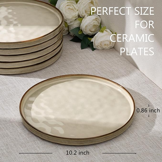 LIANYU 10.2 Inch Dessert Plates Set of 6, Ceramic Dinner Plates Dishes Set for Kitchen, Porcelain Serving Salad Plate, Chip & Scratch Resistant, Microwave, Oven and Dishwasher Safe, Sandy Beige