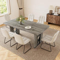 7-Piece Dining Table Set for 6 People, 70.8" MDF Kitchen Table with 6 Upholstered Chairs, Space-Saving for Dining Room, Breakfast Nook(Grey Table+6 White Chairs)