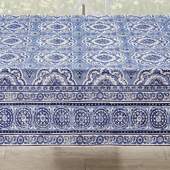 Maison d' Hermine Table Cloth Rectangle Table 100% Cotton 60 x 108 Inches Tablecloth Reusable Decorative for Dining Room Farmhouse Home Valentines Day Decorations Spring Summer - Melodie Bleue