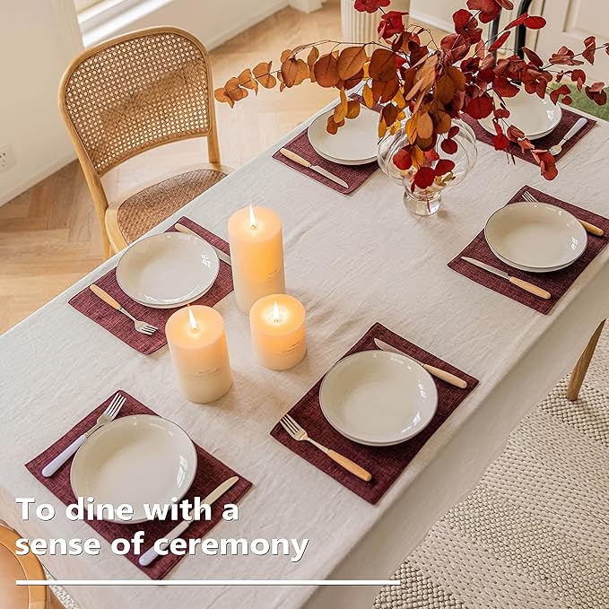 Home Brilliant Red Placemats Set of 8 Cloth Placemat for Holiday Valentine's Day Heat Resistant Dining Table Mats Kitchen Washable Place Mats, Wine Red