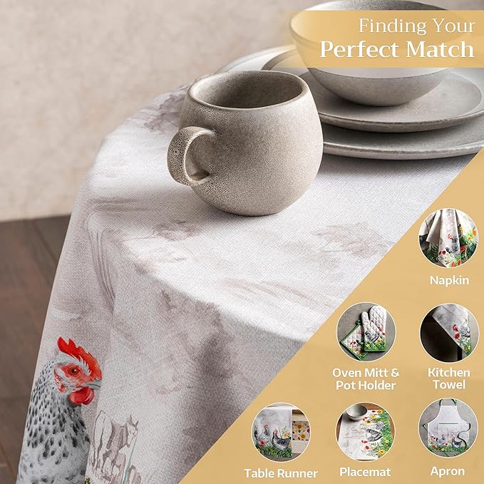 Maison d' Hermine Table Cloth Round Table 100% Cotton 63 Round Inches Tablecloth Reusable Decorative for Dining Room Farmhouse Home Valentines Day Decorations Spring Summer - Basse Cour