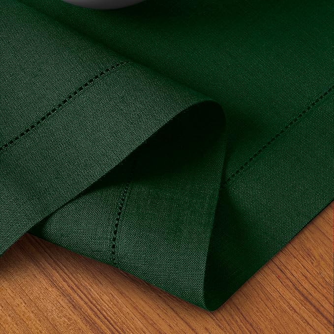 D'Moksha Homes Linen Forest Green Table Runner 144 Inches Long - 100% Pure Linen Extra Long Table Runner 14 x 144 Inch for St Patricks Day, Easter - Classic Hemstitch
