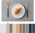 Jovono Faux Leather Placemats Set of 6, Waterproof Washable Table Mats, Easy-Clean Heat Resistant Kitchen Vinyl Place Mat for Dining Table, Restaurant, Indoor, 17.8"x11.8", Light Gray