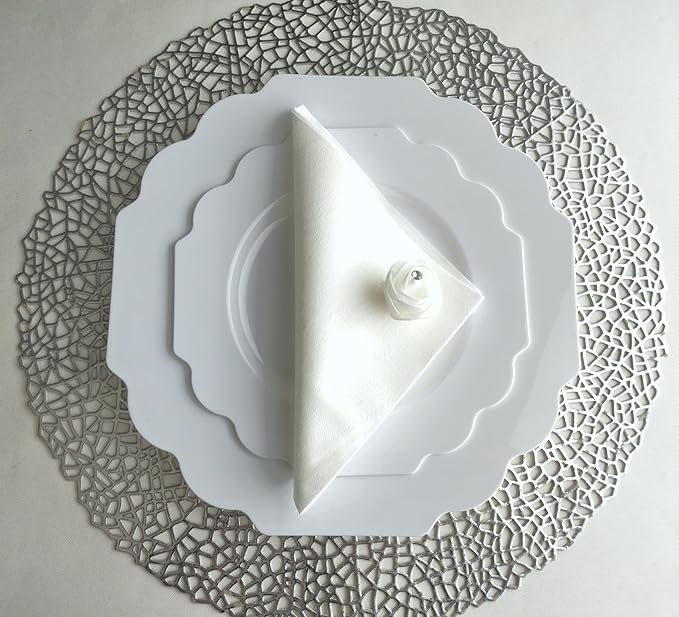 " OCCASIONS " 240 Plates Pack (120 Guests) Heavyweight Wedding Party Disposable Plastic Plates Set -120 x 10.5'' Dinner + 120 x 8'' Salad/Dessert Plate (Imperial White)