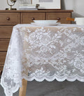 Warm Home Designs 60 x 84 White Rectangular Lace Tablecloth with English Rose Pattern. Rustic Dining Table Cover for 6-8 Guests. LTC White 84