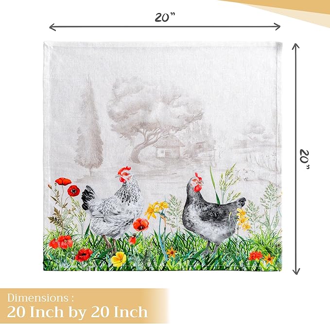 Maison d' Hermine Cloth Napkins Set of 4 100% Cotton Everyday Reusable Square Napkins Cloth Washable Dinner Party Wedding Restaurant Valentines Day Decorations Spring/Summer (Basse Cour, 20" x 20")