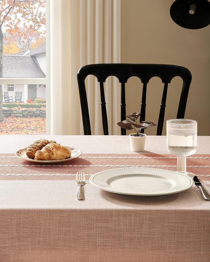 ZeeMart Contrast Linen Table Cloth Rectangle Table Cloths 60x84 Inch Orange, Farmhouse Style Heavy Weight Burnt Orange Fall Tablecloth, Water Resistant Burlap Tablecloths