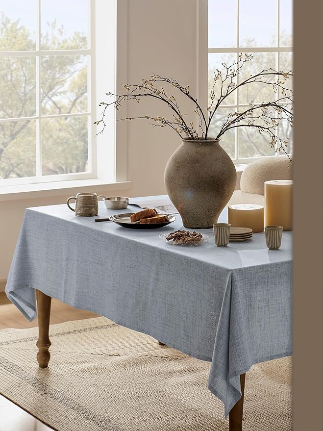 Linen Tablecloth for Square Table 60x60 Inch Blue, Farmhouse Style Blue Tablecloth, Water Resistant Burlap Tablecloths for Dining Table Farmhouse Kitchen