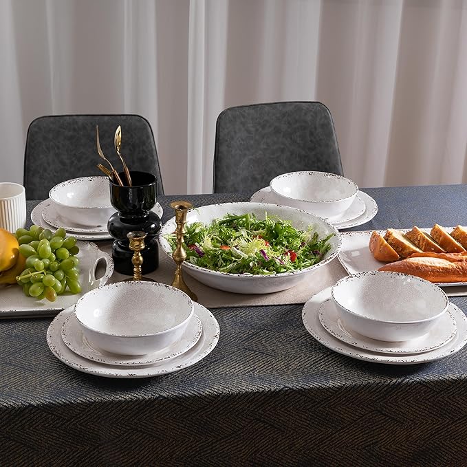 6-Piece Farmhouse Salad Plates Set, BPA Free and Chip Resistant 9-Inch Lightweight Round Melamine Plates, White Plate for Dessert, Salad, Appetizer, and Cake, Small Dinner Plate