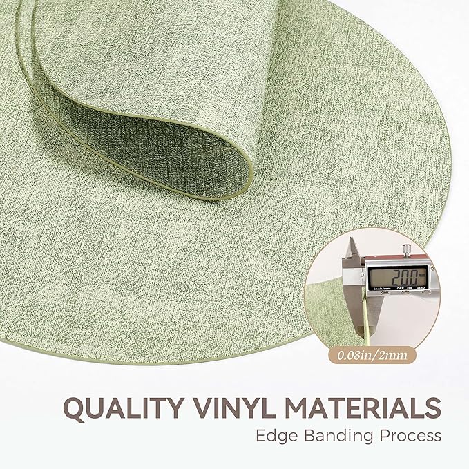 13" Round Placemats Set of 6, Reversible Faux Leather Heat Resistant Table Mats, Waterproof Oilproof Wipeable Table Protective Placemats for Vinyl, Washable for Indoor & Outdoor Use (6, Light Green)