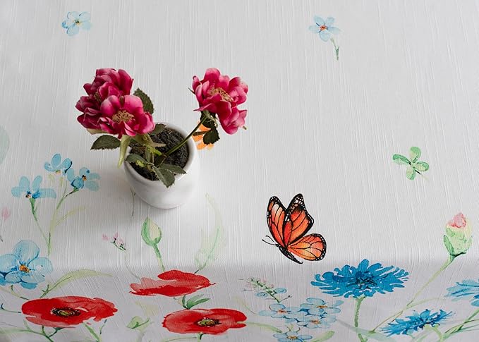 Maison d' Hermine Table Cloth Rectangle Table 100% Cotton 54 x 72 Inches Tablecloth Reusable Decorative for Dining Room Farmhouse Home Valentines Day Decorations Spring Summer - Summer Whisper