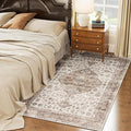 HOMCOM Washable Area Rug, 4'x6' Vintage Indoor Distressed Carpet, Retro Floor Cover Foldable, Floral Print Mat for Living Room, Bedroom, Dining Room, Tan