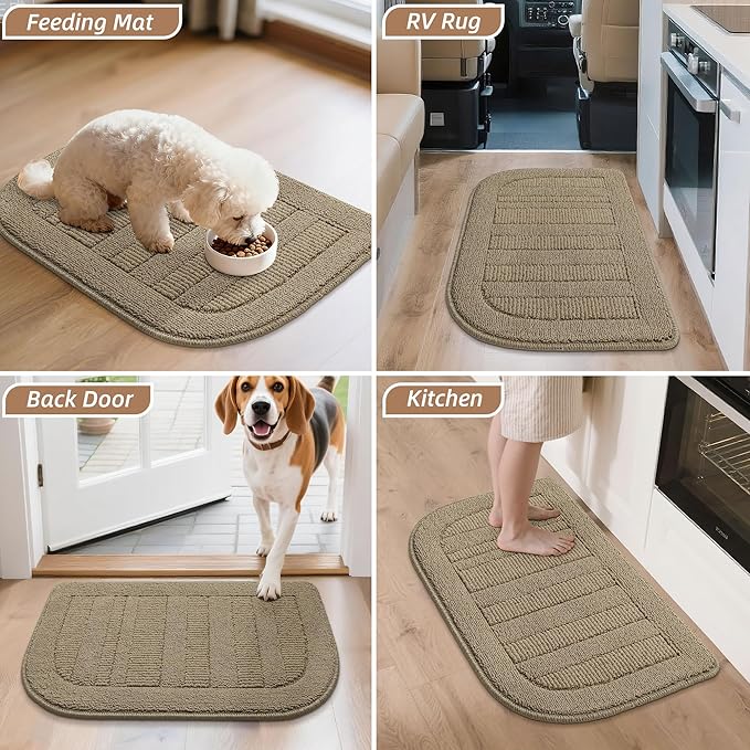 BEQHAUSE 24x40 Inch Kitchen Rug Mat Durable Kitchen Rugs Non-Slip Washable Absorbent Kitchen Mats for Floor Dirt-Resistant Semicircular Kitchen Mat (Beige)