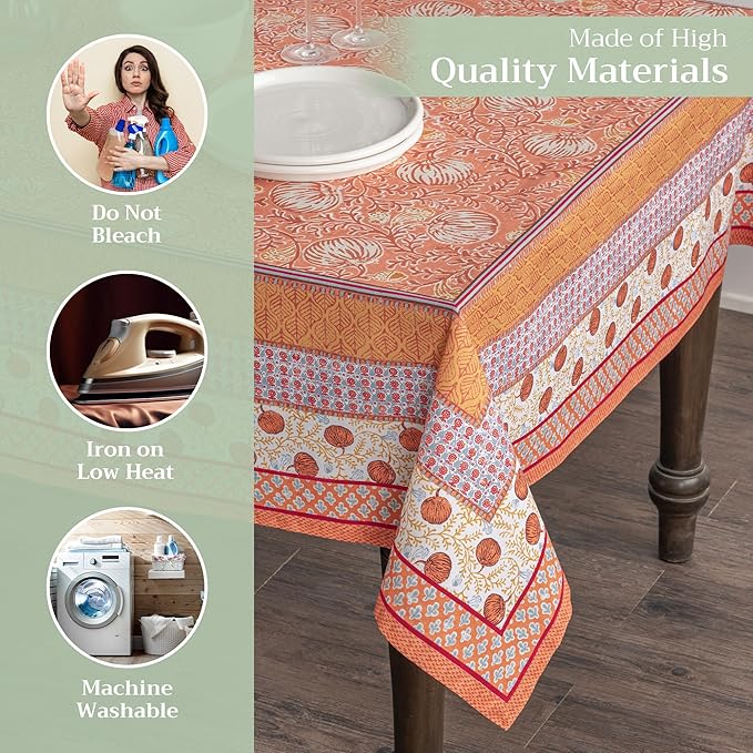 Maison d' Hermine Table Cloth Rectangle Table 100% Cotton 70 x 90 Inches Fall Tablecloth Reusable Everyday Use for Thanksgiving Christmas Decorations Dining Farmhouse Party (Harvest Festival)