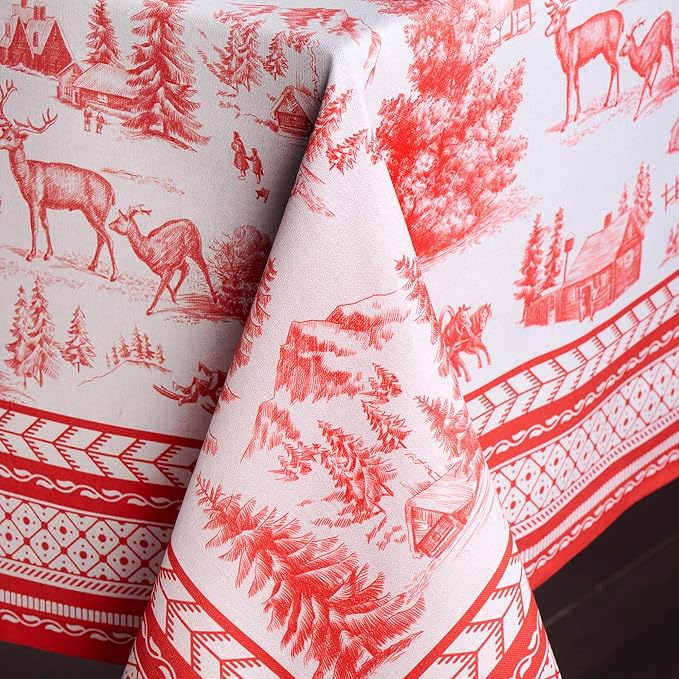 Maison d' Hermine Table Cloth Square Table 100% Cotton 60 x 60 Inches Fall Tablecloth Reusable Everyday Use for Thanksgiving Christmas Decorations Dining Farmhouse Party (Winter Jouy)