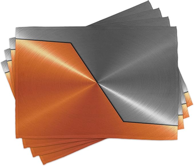 Ambesonne Orange and Grey Place Mats Set of 8, 3D Style Machinery Structure Image Detailed Vivid Modern Contrast Colors, Washable Fabric Placemats for Dining Table, Placemat 8 pcs, Orange Grey