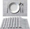 Timeet Placemats Set of 8, Heat Resistant Non-Slip Place Mats for Dining Table, Durable Washable PVC Vinyl Woven Table Mats, Linen Textured Placemats for Kitchen Resistant Easy to Clean(Gray