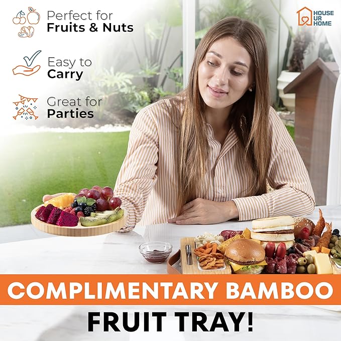 Bamboo Charcuterie Board Gift Set with Magnetic Removable Side Trays and Fruit Tray, Large Serving Platter with Handles, Valentine’s Day Gift for Couples, Housewarming and New Home Gifts