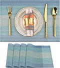 SLKQG Placemats Set of 4 - Easy Clean Washable Vinyl Placemats - Wipeable Heat Resistant Table Mats for Dining Table - 17.7x11.8 Inch (4, Blue Gradient)