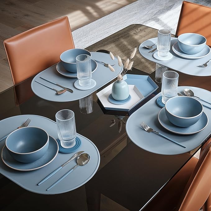 LINE+ARC Waterproof, Stain-Resistant, Heat-Safe Silicone Degrē Placemats (20.5x13, Set of 2 Terracotta) 3mm-High Rim Adults Babies Easy-to-Clean Washable Oval Modern Non-Slip Dining Table Mats