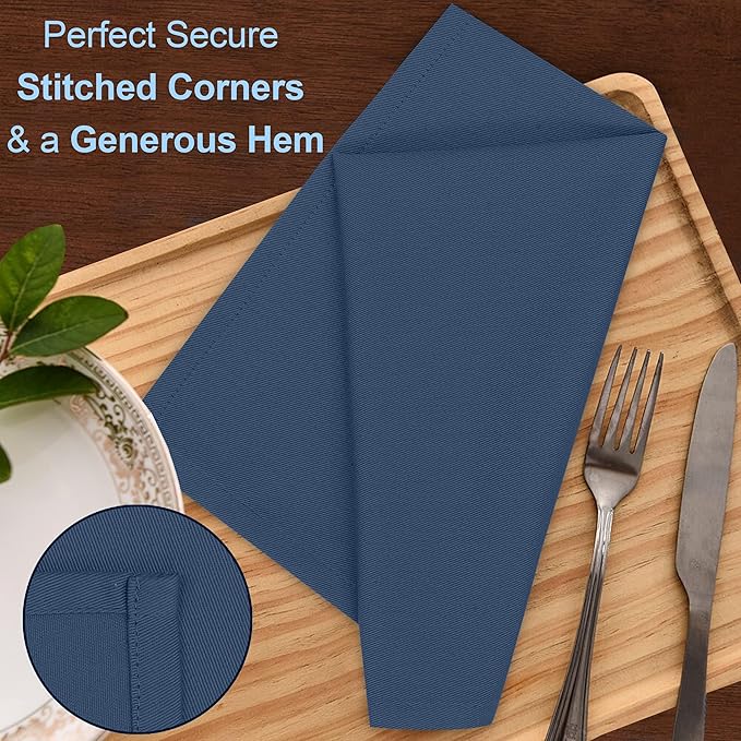 Ruvanti Cloth Napkins Set of 4, 18x18 Inches Napkins Cloth Washable, Soft, Durable, Absorbent, Cotton Blend. Table Dinner Napkins Cloth for Hotel, Lunch, Restaurant, Wedding Parties - Ocean Blue