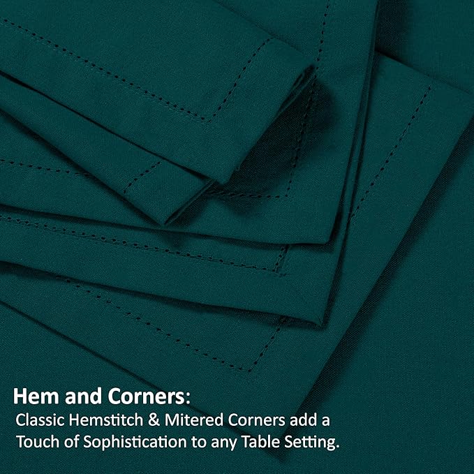 Ruvanti Premium Linen Napkins Set of 6-20x20 Inch, Classic Hemstitch, Mitered Corner Cloth Napkins ‎‎- Soft, Elegant Dinner Napkins Cloth Washable for Weddings, Parties, Everyday Use - Teal