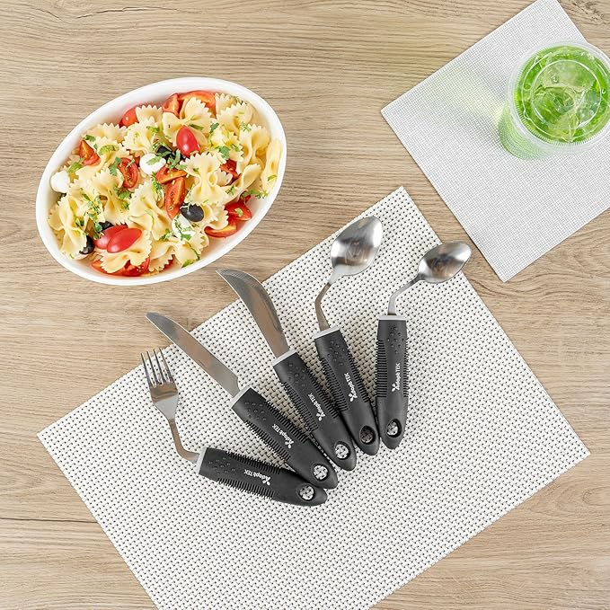 Restaurantware Adaptive Utensils - 1 count Stainless Steel, 9.84 x 5.12 x 1.57 Inches, Ergonomic Eating Aids, Non-Slip Utensil Set for Arthritis, Secure Grip Design, Black