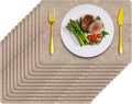 Placemats Set of 12 Washable, Heat Resistant Table Placemats Wipeable Faux Leather Place Mats Non Slip, Waterproof Square Table Mats for Indoor Outdoor, Apricot