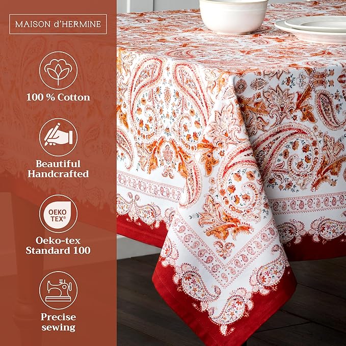 Maison d' Hermine Table Cloth Rectangle Table 100% Cotton 54 x 72 Inches Fall Tablecloth Reusable Everyday Use for Thanksgiving Christmas Decorations Dining Farmhouse Party (Orient)
