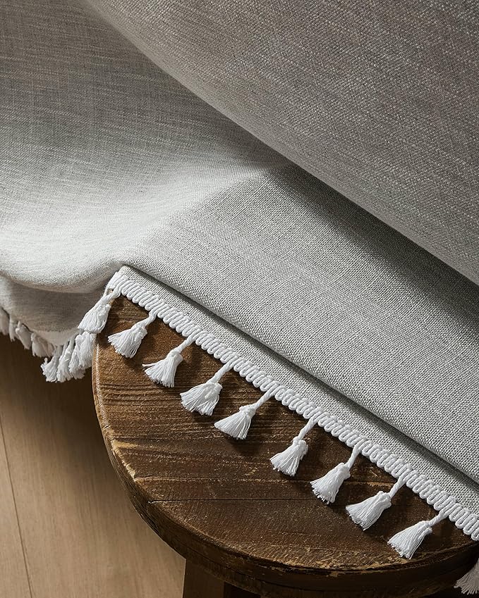ZeeMart Contrast Linen Round Tablecloth 60 Inch Grey, Farmhouse Style Round Table Cloth Heavy Weight Grey Tablecloths, Water Resistant Burlap Table Cloths