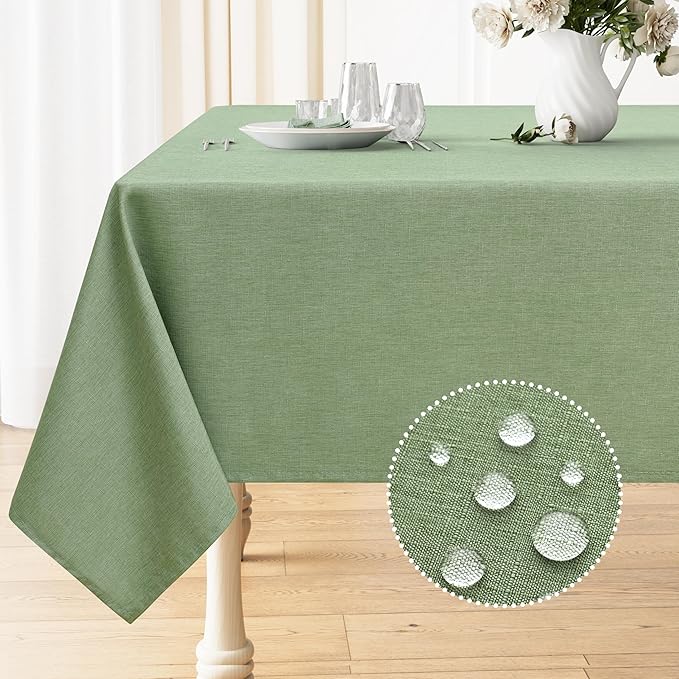 Smiry Rectangle Table Cloth Linen Textured, Waterproof Spillproof Anti-Wrinkle Burlap Tablecloth, Washable Decorative Fabric Table Cover for Dining, Party, Banquet, 54 x 78 Inch, Sage Green