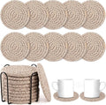OIAHOMY 10 Pcs Drink Coasters with Holder, Boho Cotton Woven Coaster Set, Absorbent Coaster Protection for Various Cups, Ideal for Coffee Tables Home Decor and Gift, 4.3 Inches,Mixed Brown