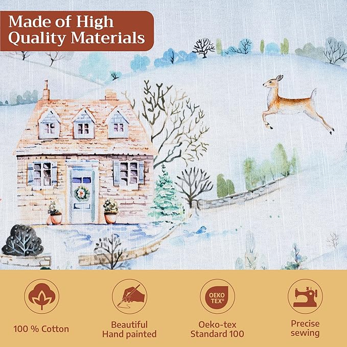 Maison d' Hermine Table Cloth Round Table 100% Cotton 69 Inches Fall Tablecloth Reusable Everyday Use for Thanksgiving Christmas Decorations Dining Farmhouse Party (Snowy World)