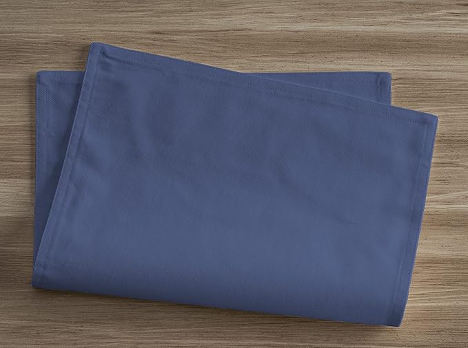Calicot Placemats Set of 6 100% Cotton Washable Cloth Place Mats, Reusable Table Mats for Spring/Summer & Thanksgiving Christmas Decorations Kitchen Dining Party Wedding (Blue Grey, 13" x 19")