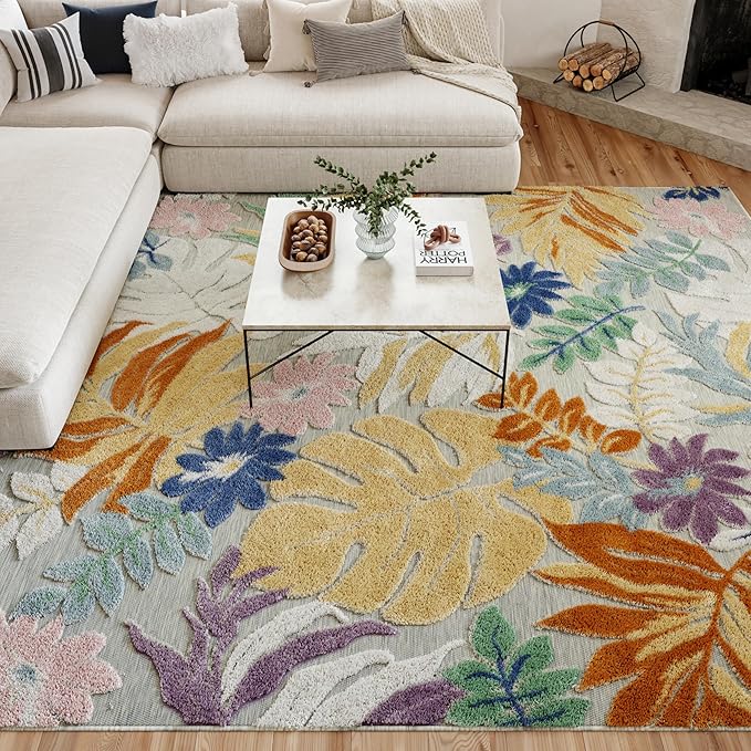 Nourison Home Suncoast Multicolor 9' x 12' Area Rug - Easy Clean, Non Shedding, Bed Room, Living Room, Dining Room, Kitchen (9' x 12')